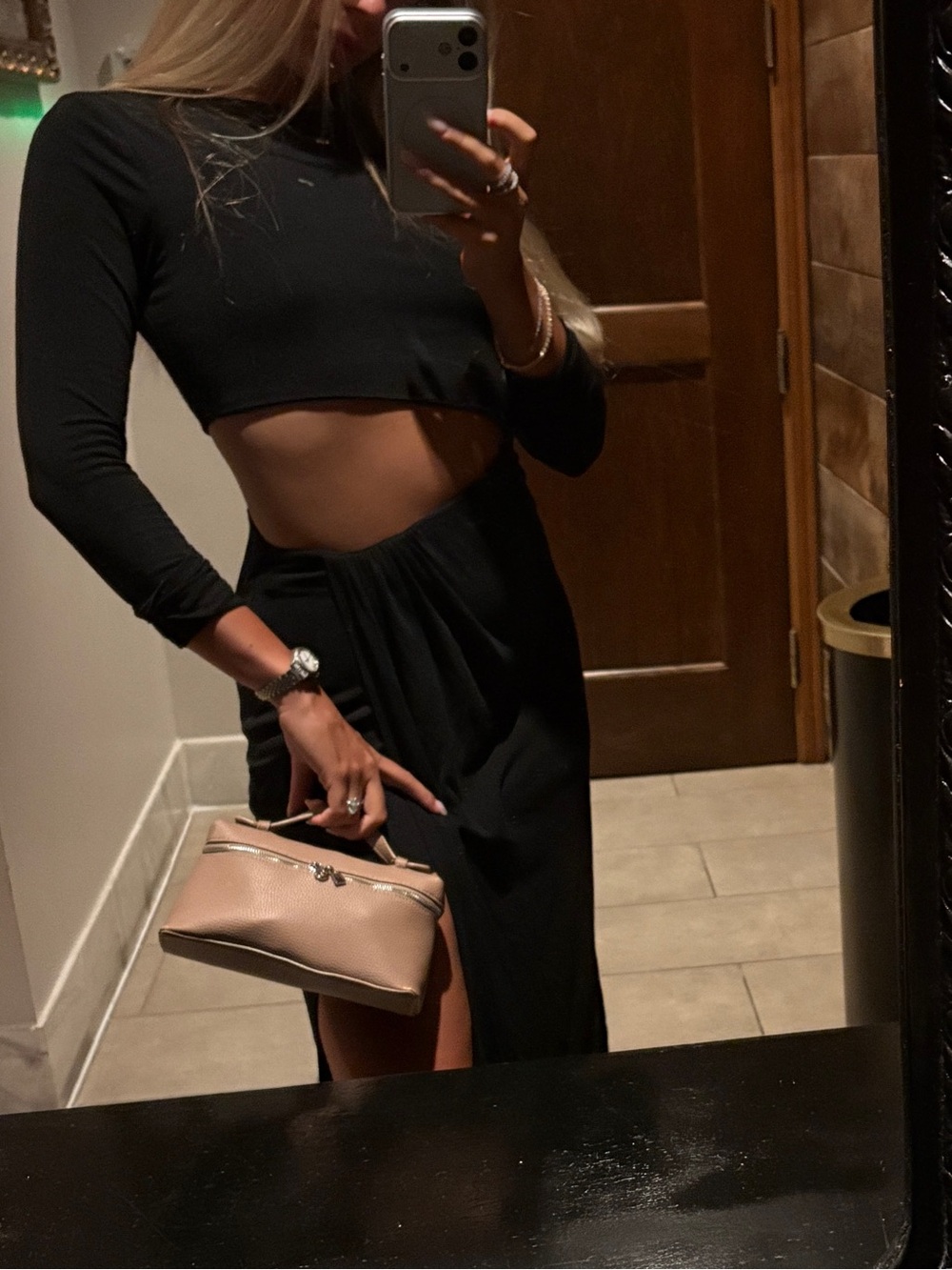 Black Twist-Waist Long Sleeve Maxi Dress